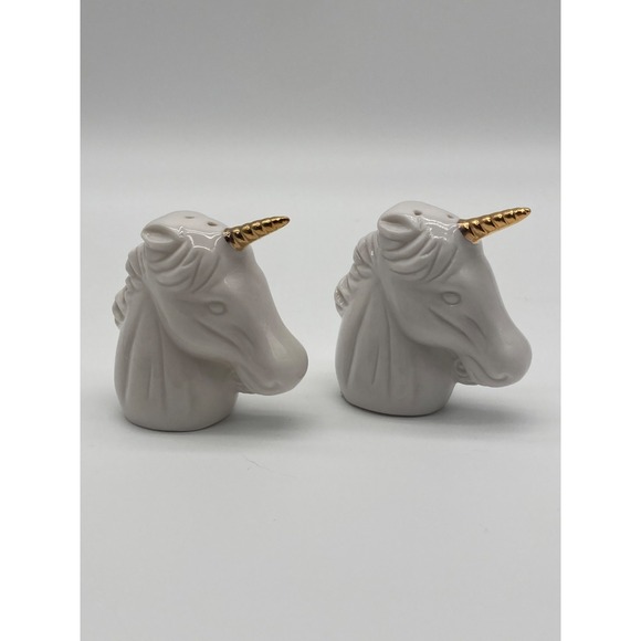 Giftcraft Other - Vintage Giftcraft Ceramic Unicorn Head Salt & Pepper Shakers Gold Horn Toronto
